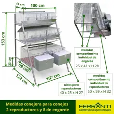 Conejera con 2 compartimentos para madres y 8 de engorde 2