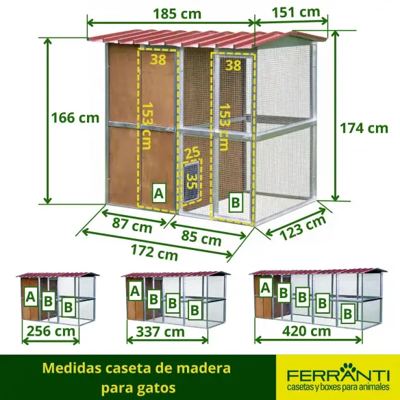 Medidas caseta de madera 
para gatos