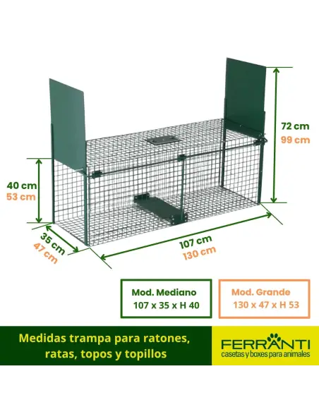 Medidas trampa para ratones, 
ratas, topos y topillos