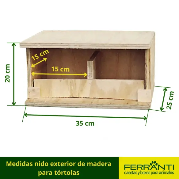 Medidas nido exterior de madera para tórtolas