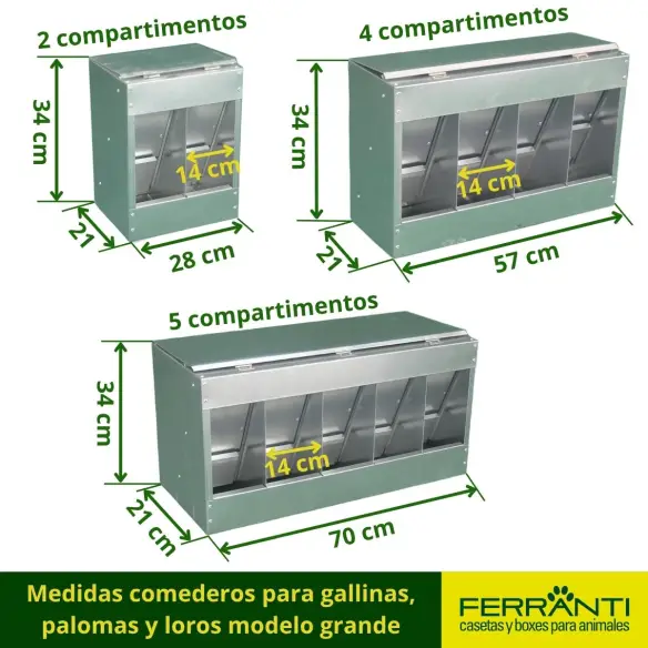 Medidas comederos para gallinas, palomas y loros modelo grande