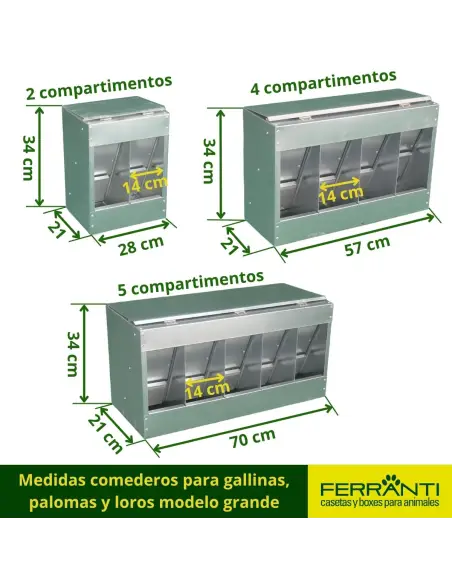 Medidas comederos para gallinas, palomas y loros modelo grande