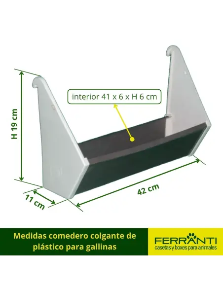 Medidas comedero colgante de plástico para gallinas