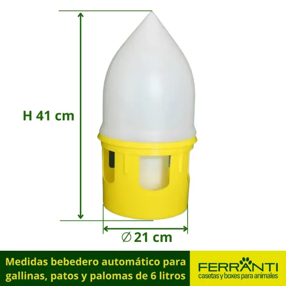 Medidas bebedero automático para gallinas, patos y palomas de 6 litros