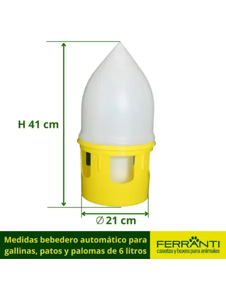 Medidas bebedero automático para gallinas, patos y palomas de 6 litros