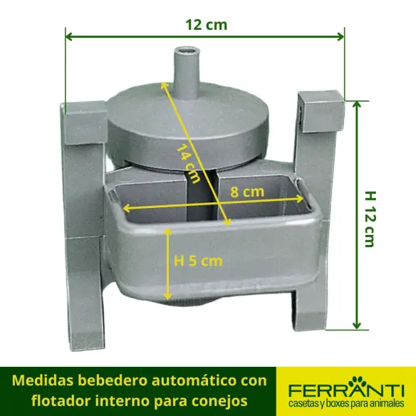 Medidas bebedero automático con flotador interno para conejos