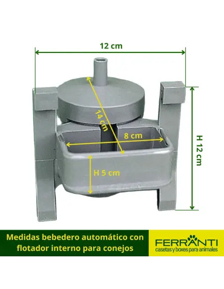 Medidas bebedero automático con flotador interno para conejos
