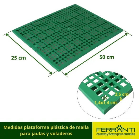 Medidas plataforma plástica de malla para jaulas y voladeros