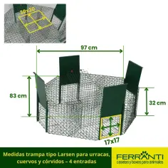 Trampa para urracas, cuervos y córvidos con 4 entradas tipo Larsen 2