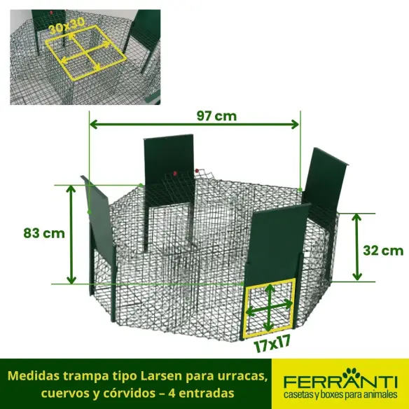 Medidas trampa tipo Larsen para urracas, cuervos y córvidos – 4 entradas