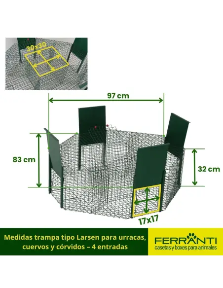 Medidas trampa tipo Larsen para urracas, cuervos y córvidos – 4 entradas