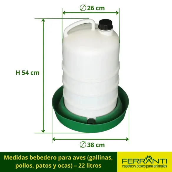 Medidas bebedero para aves (gallinas, pollos, patos y ocas) – 22 litros