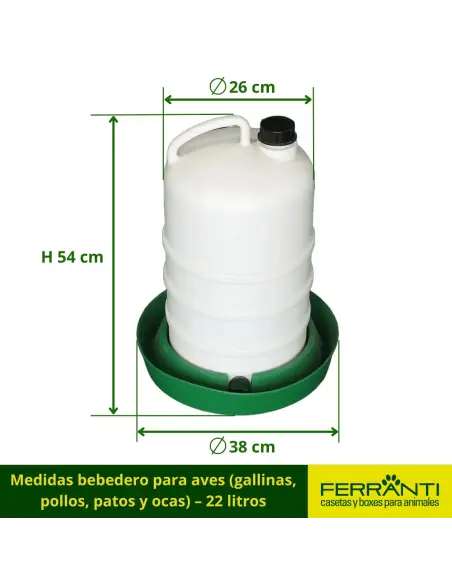 Medidas bebedero para aves (gallinas, pollos, patos y ocas) – 22 litros