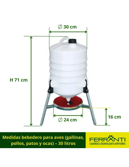 Medidas bebedero para aves (gallinas, pollos, patos y ocas) – 30 litros