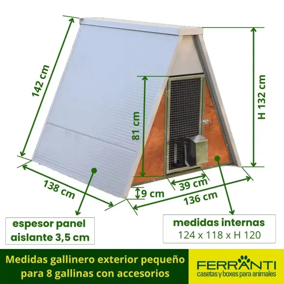 Medidas gallinero exterior pequeño para 8 gallinas con accesorios