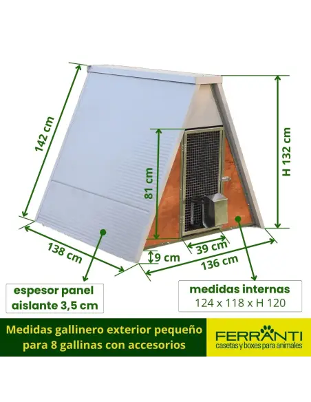 Medidas gallinero exterior pequeño para 8 gallinas con accesorios