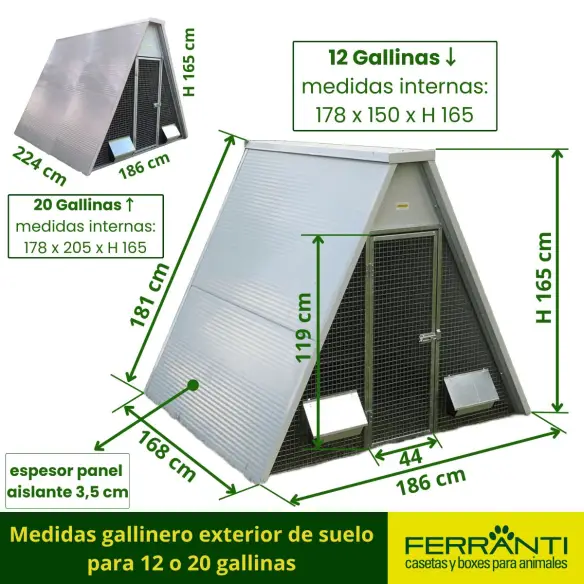 Medidas gallinero exterior de suelo para 12 o 20 gallinas