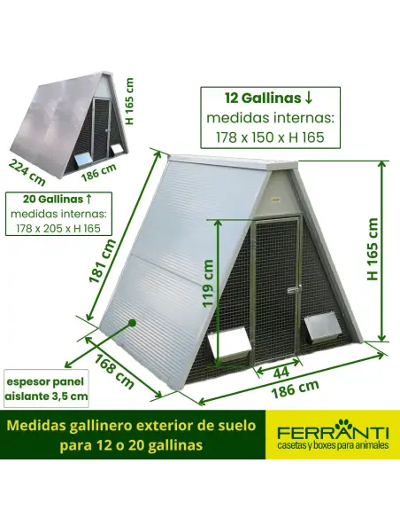 Medidas gallinero exterior de suelo para 12 o 20 gallinas