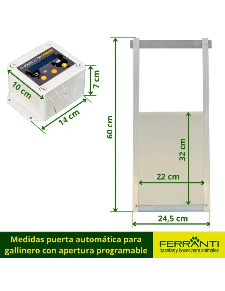 Medidas puerta automática para gallinero con apertura programable