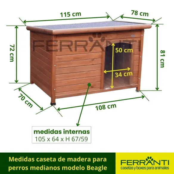 Medidas caseta de madera para perros medianos modelo Beagle