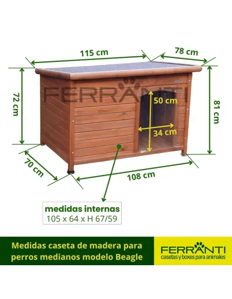 Medidas caseta de madera para perros medianos modelo Beagle