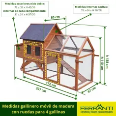 Gallinero móvil de madera con ruedas para 4 gallinas 2
