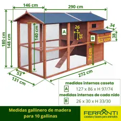 Gallinero de madera para 10 gallinas con nido triple 2